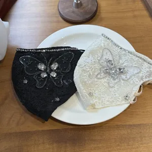 Korean style rhinestone lace face mask fashion luxury sparkling crystal dustproof veil half cover