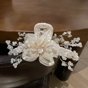 Koreanischer Stil Kristall Blume Haarklammer, elegantes Mesh blumiges Design mit funkelnden.