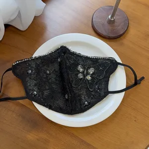 Black lace rhinestone face mask sparkling crystal butterfly decorative breathable stylish cover