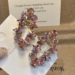 Korean style pink crystal star hair clip hairpin fashion side clip for women accessories