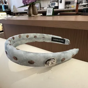 Blauwe polkadot fluwelen haarband vintage strass steen vierkante gesp haaraccessoire leuk