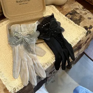 Gants en dentelle pour femmes gants courts en maille florale protection solaire conduite