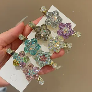 Pinces à cheveux en cristal doux coréen strass brillant frange latérale pinces bec de canard