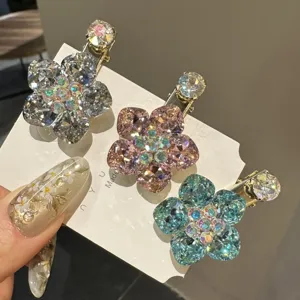 Pince à cheveux fleur de cristal coréenne douce, luxueuse pince bec de canard strass.