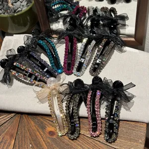Eleganti mollette strass fiocco, forcine becco d'anatra in cristallo per donne uso quotidiano.