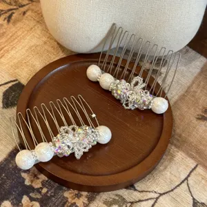 Peigne à cheveux nœud strass style coréen perle insert latéral accessoire élégant pour femmes