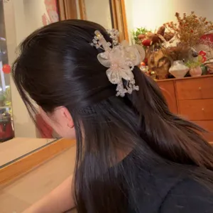 Koreanische blumige Kristall Haarspange, große Haarklammer für elegante Damenfrisuren.