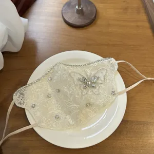 Rhinestone lace face mask breathable sparkling butterfly design luxury fashion dustproof cover