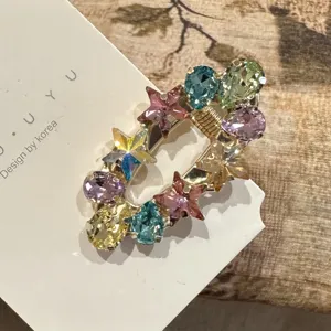 Sweet Rhinestone Star Hair Clip Elegant Metal Duckbill Clip Sparkling Multicolor Pink White Crystals Barrettes For Women Girl Styling Headwear