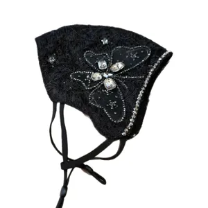 Black lace rhinestone face mask, fashionable breathable sparkle face cover for women.