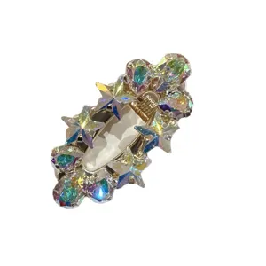 Aurora crystal star hair clip, luxury side duckbill clip for women, sparkling fashion hair accessory.