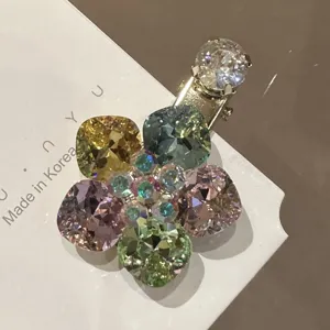 Pince a cheveux fleur cristal coloree barrette bec de canard scintillante pour les femmes
