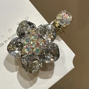 Pince à cheveux fleur en cristal style coréen, barrette strass scintillante élégante femme.