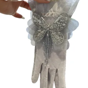 Gants de protection solaire en dentelle pour femmes papillon paillettes pompon été