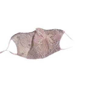 Mascherina viso decorativa in pizzo con strass di farfalla e cinturino regolabile antipolvere
