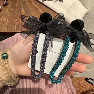 Fermaglio per capelli con fiocco in strass, elegante molletta becco d'anatra cristallo donna.