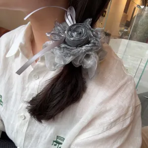 Elastico per capelli con rosa in filato sfumato coreano dolce fiocco fata donna