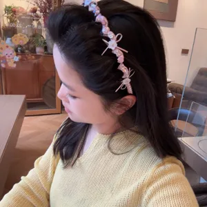 Pink bow pearl headband sweet hair accessory for women daily styling and fashion wear