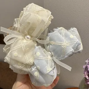 Netz Schleife Haarklammer mit Perlen, elegante Pünktchen Haarspange für Damen und Mädchen.