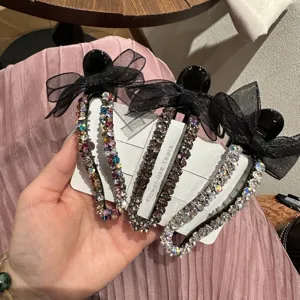 Molla per capelli con fiocco in strass da donna, fermaglio a becco d'anatra in cristallo lucido.