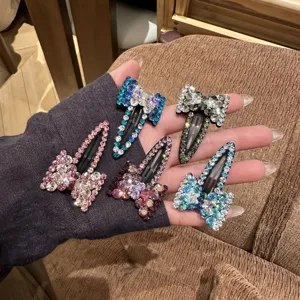 Set de pinzas de pelo con lazo de diamantes brillantes, elegantes clips BB laterales de cristal.