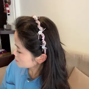 Pink bow pearl headband for women sweet hair hoop cute floral hair accessories daily styling