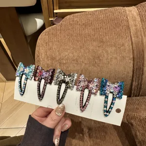 Conjunto de pinzas para el pelo con lazo de cristal brillante, elegantes pasadores strass.