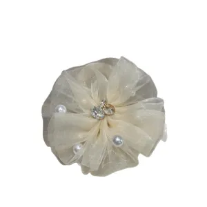 Elegante Haarklammer mit transparentem Tüllblumen-Design, Perlen und Strass für Damen.