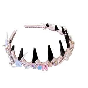Pink bow spike headband for women, sweet and cool style non-slip hair hoop for daily wear.