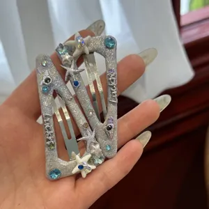 Glitter rhinestone starfish shell triangle hair clips fashion cute metal hair accessories for women