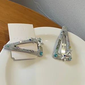 Korean ins style glitter triangle hair clip with cute starfish detail for women girls daily wear.