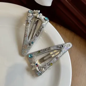 Korean style glitter starfish rhinestone triangle hair clips cute side hair accessories