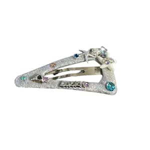 Korean sweet triangle hair clip with rhinestones and starfish charms for daily style.