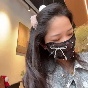 Korean style black lace pearl face mask veil sweet bow sun protection fashion accessory