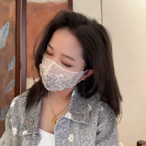 Korean style rhinestone lace face mask, elegant embroidered dust-proof decorative mask for women.