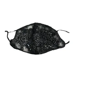 Black lace rhinestone face mask, elegant embroidered decorative mask for women daily wear.