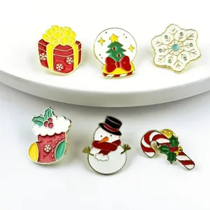 Weihnachten Legierung Emaillierte Brosche Set süßer Schneemann Geschenk Socke Abzeichen