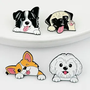 Niedliche Cartoon Hund Metall Emaille Broschen Detail, süße Welpen Anstecknadeln für Kleidung.