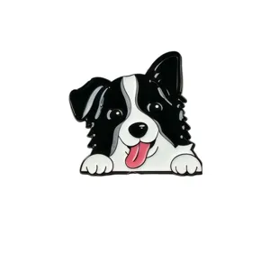 Süßer Border Collie Hunde Emaille Pin Detail, schwarz-weiße Metallabzeichen, Haustier.