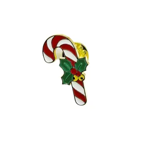 Weihnachten Zuckerstange Emaillierte Brosche mit Stechpalmenblättern festliche Anstecknadel