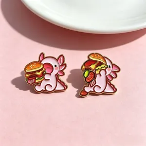 Broche émail mignon axolotl dessin animé hamburger badge en alliage accessoire mode.