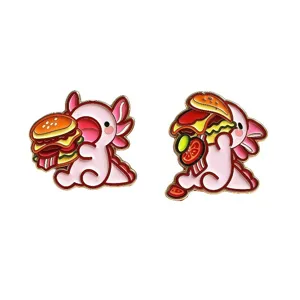 Mignonne Broche Burger Axolotl de Dessin Animé Alliage Émail Créatif Personnalisé Accessoires de Vêtements Unisexe Badge Mode Cadeau