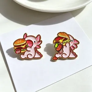 Jolie broche émaillée axolotl burger, badge en alliage animal cartoon rose kawaii pour vêtements.