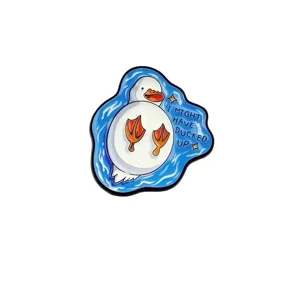 Cute cartoon duck alloy brooch detail, funny enamel pin badge for clothes and bags decoration.