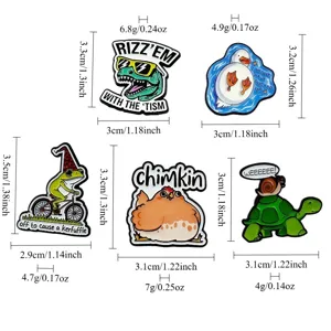 Cute cartoon animal alloy enamel pins set, funny dinosaur duck frog chicken turtle badges.