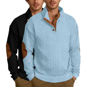 Pull en tricot jacquard à manches longues col montant homme vue de face élégante chic