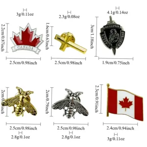 Ensemble de broches en métal comprenant des feuilles d'érable, abeilles et drapeaux.
