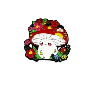 Spilla smaltata fungo cartone animato badge metallico accessorio moda dettaglio vista