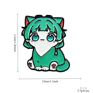 Spilla in metallo smaltato con gatto anime carino per vestiti decorazione zaino moda donna.