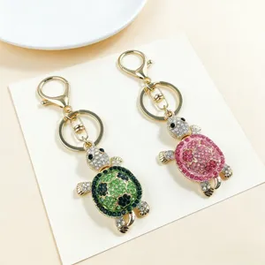 Cute rhinestone turtle metal keychain pendant, stylish alloy bag charm for women and girls.
